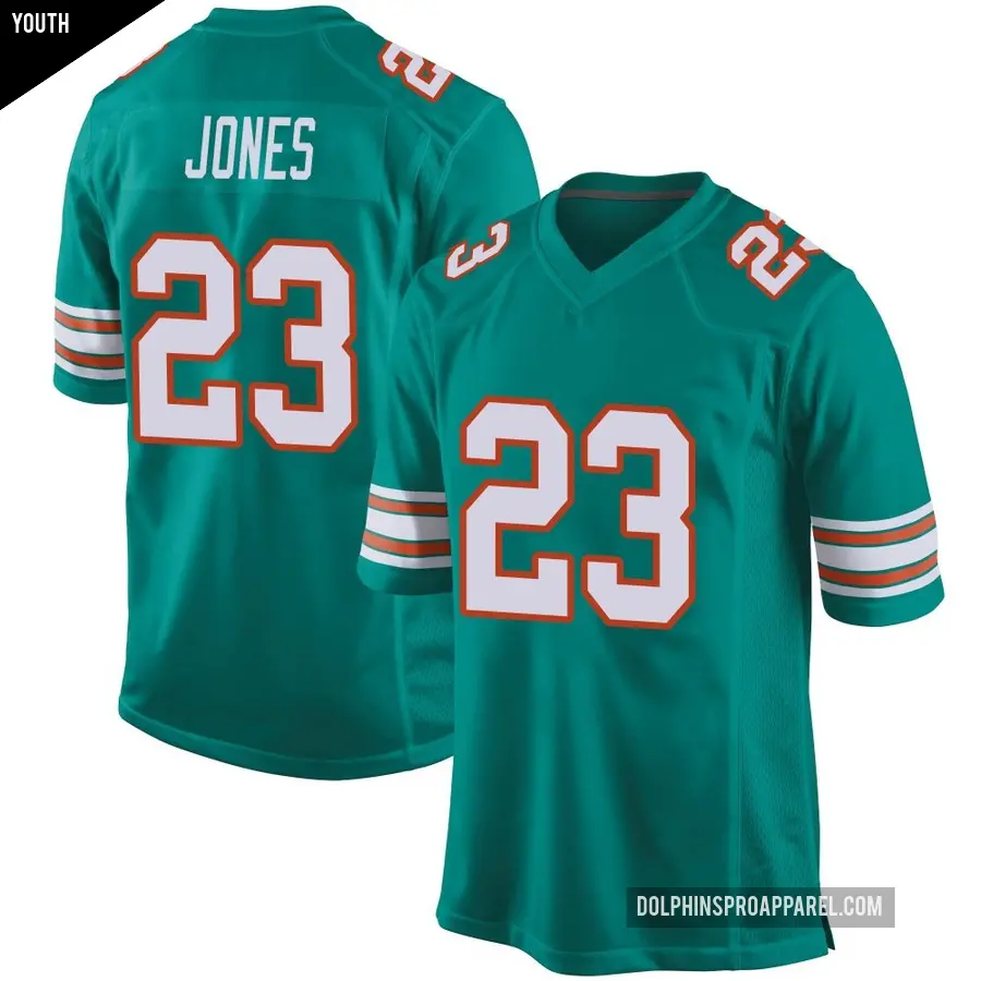 Youth Miami Dolphins ＃23 Jack Jones Aqua Game Alternate Jersey