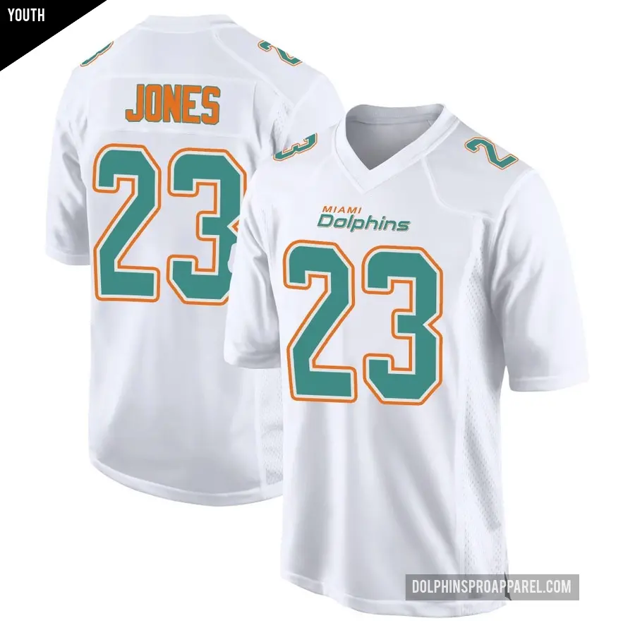 Youth Miami Dolphins ＃23 Jack Jones White Game Fashion Jersey