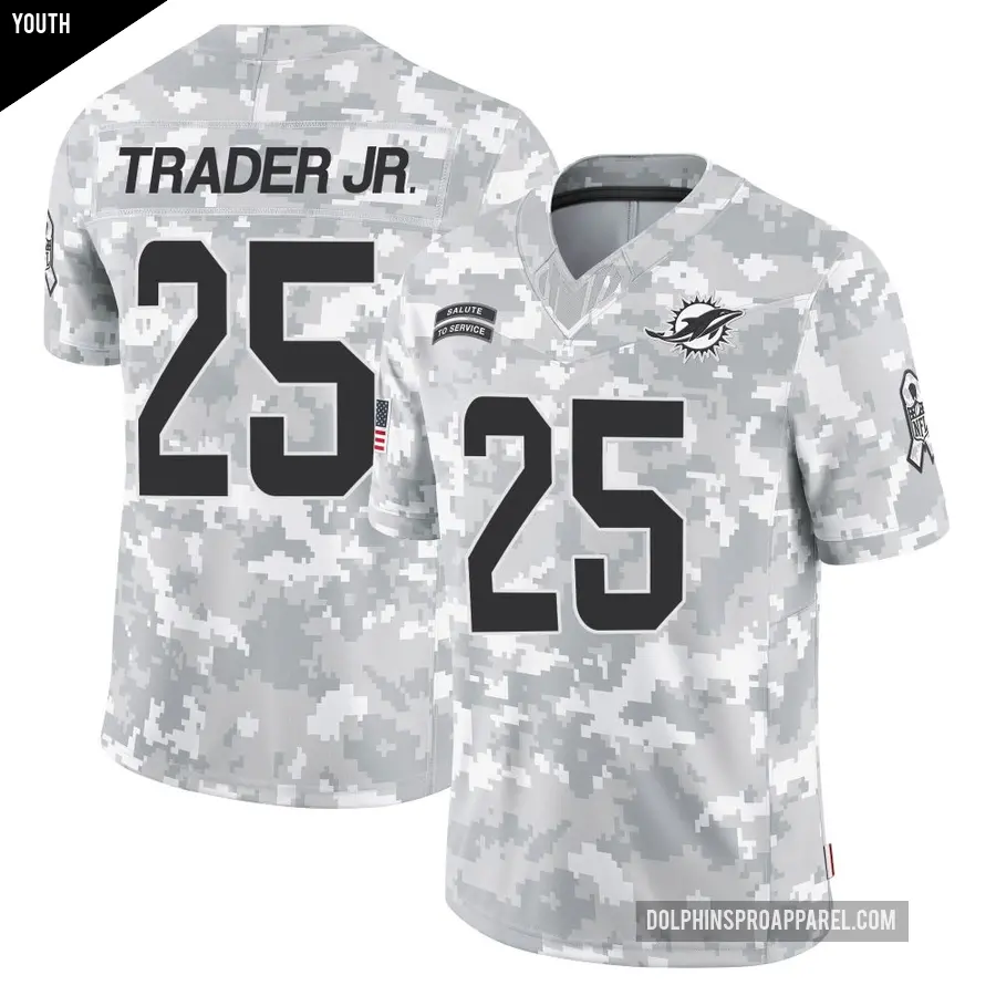 Youth Miami Dolphins ＃25 Dante Trader Jr. Arctic Camo Limited 2024 Salute to Service Jersey