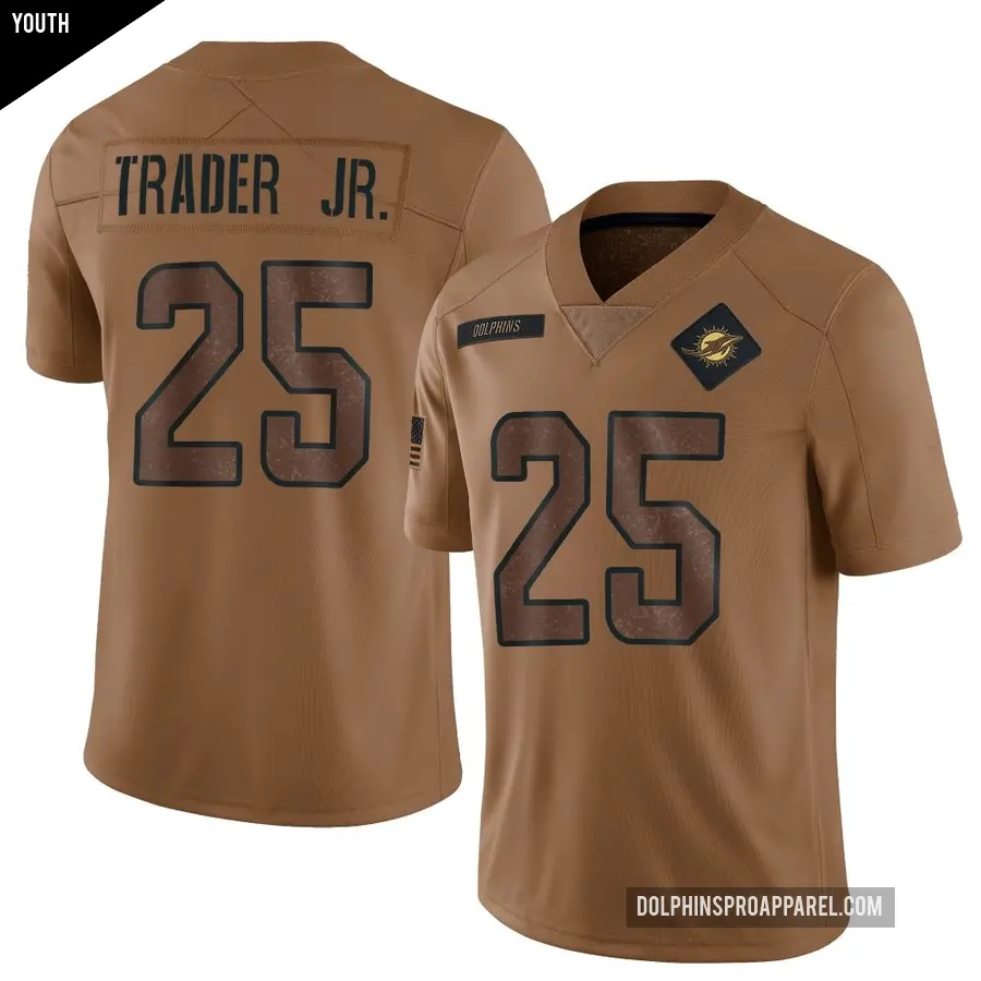 Youth Miami Dolphins ＃25 Dante Trader Jr. Brown Limited 2023 Salute To Service Jersey