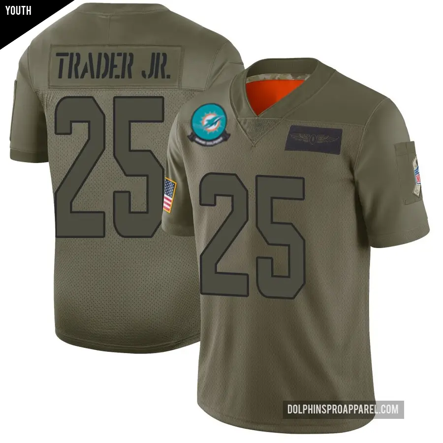 Youth Miami Dolphins ＃25 Dante Trader Jr. Camo Limited 2019 Salute to Service Jersey