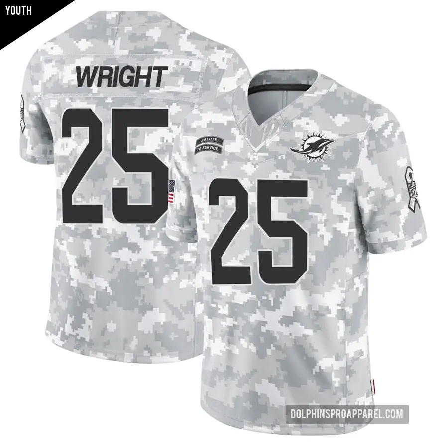 Youth Miami Dolphins ＃25 Jaylen Wright Arctic Camo Limited 2024 Salute to Service Jersey