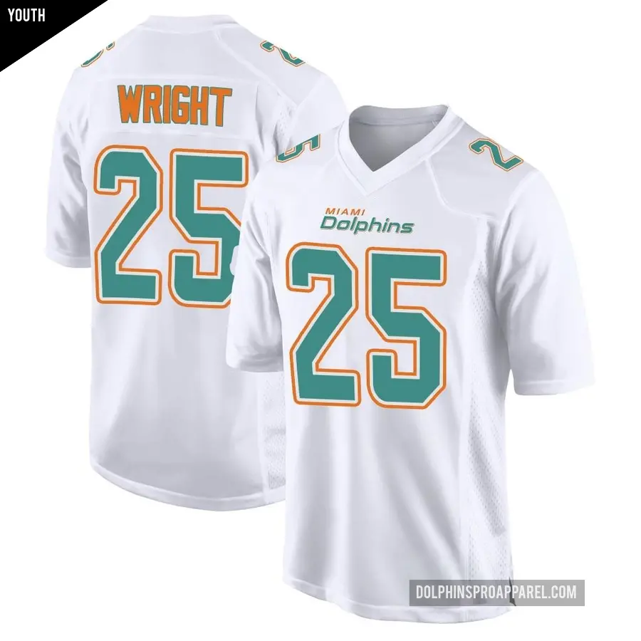 Youth Miami Dolphins ＃25 Jaylen Wright White Game Fashion Jersey