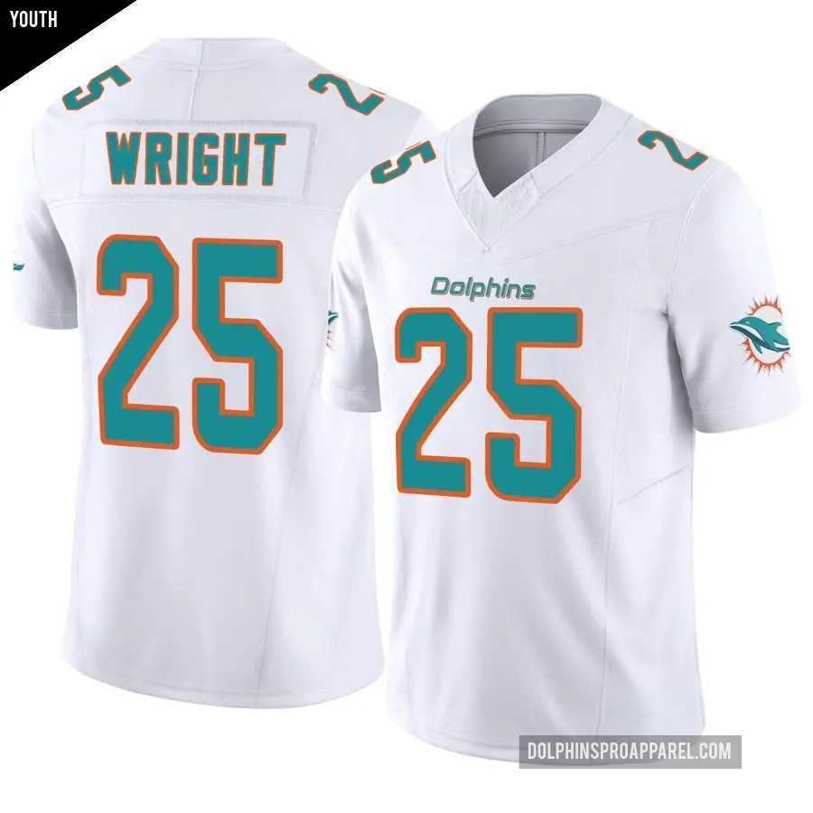 Youth Miami Dolphins ＃25 Jaylen Wright White Limited Vapor F.U.S.E. Jersey