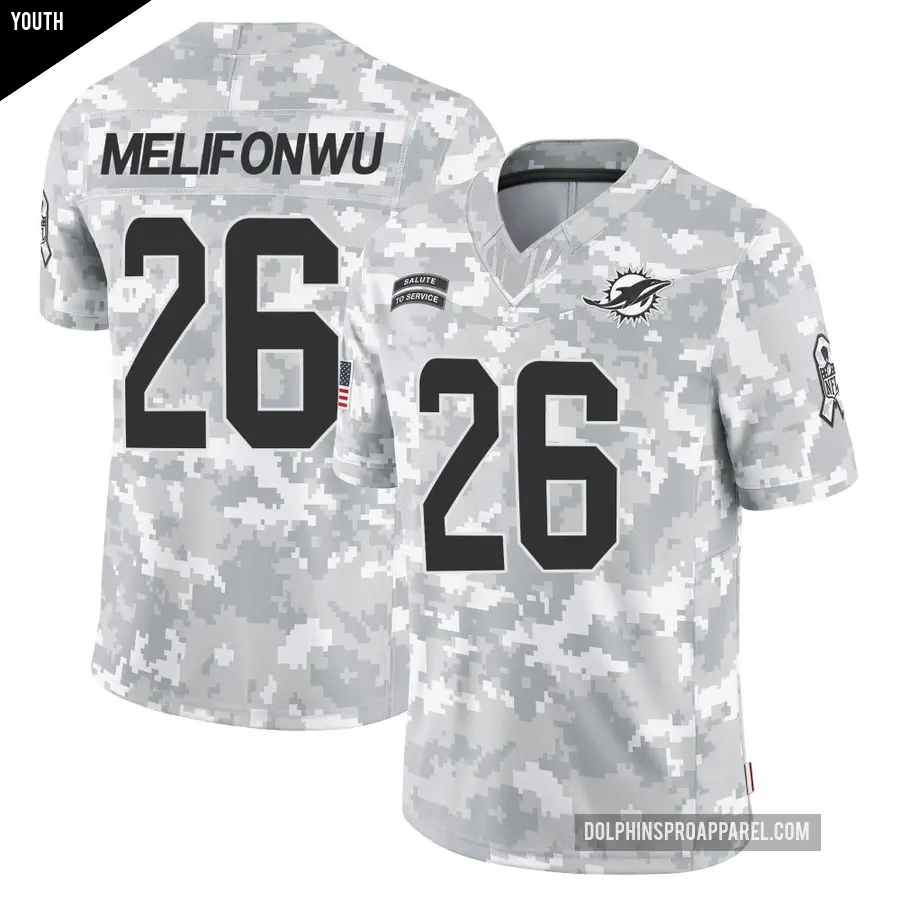 Youth Miami Dolphins ＃26 Ifeatu Melifonwu Arctic Camo Limited 2024 Salute to Service Jersey