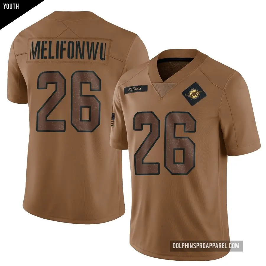 Youth Miami Dolphins ＃26 Ifeatu Melifonwu Brown Limited 2023 Salute To Service Jersey