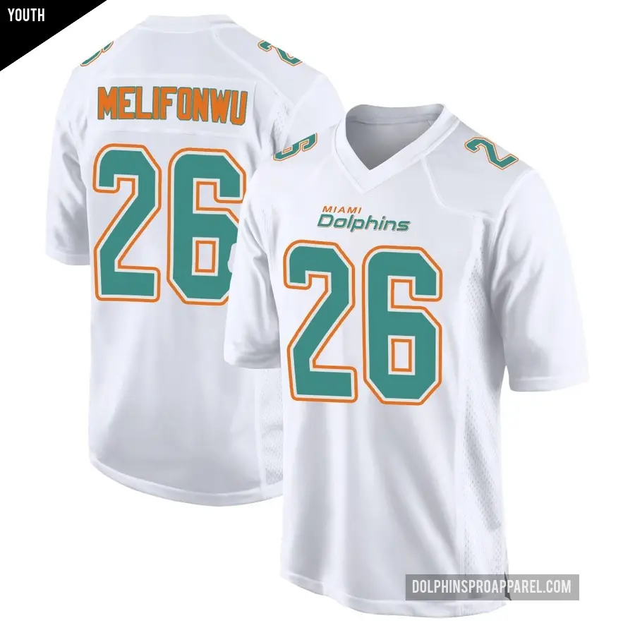 Youth Miami Dolphins ＃26 Ifeatu Melifonwu White Game Fashion Jersey