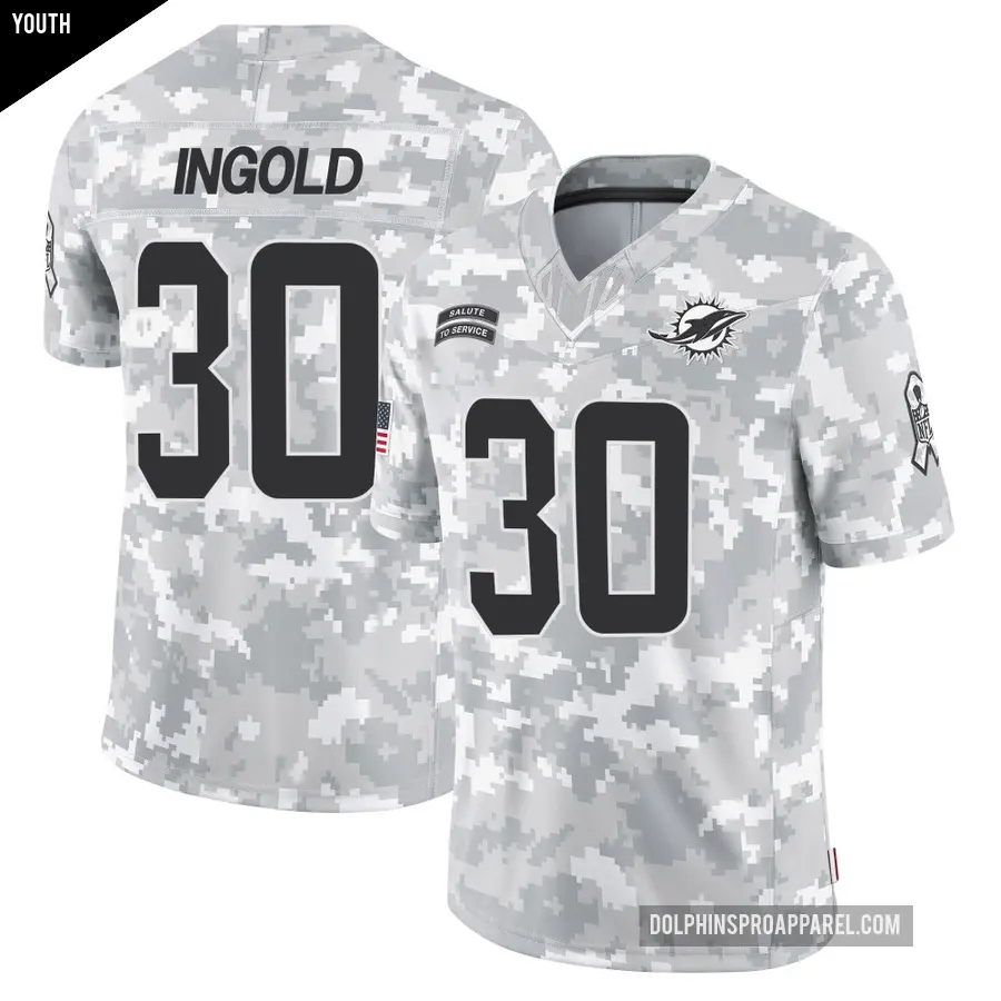 Youth Miami Dolphins ＃30 Alec Ingold Arctic Camo Limited 2024 Salute to Service Jersey