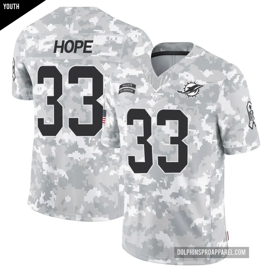 Youth Miami Dolphins ＃33 Larry Hope Arctic Camo Limited 2024 Salute to Service Jersey