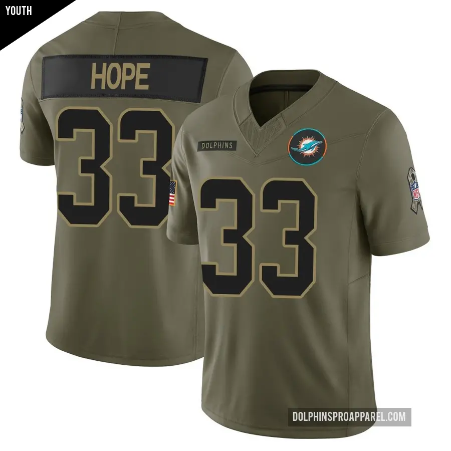 Youth Miami Dolphins ＃33 Larry Hope Olive Limited 2025 Salute to Service Jersey