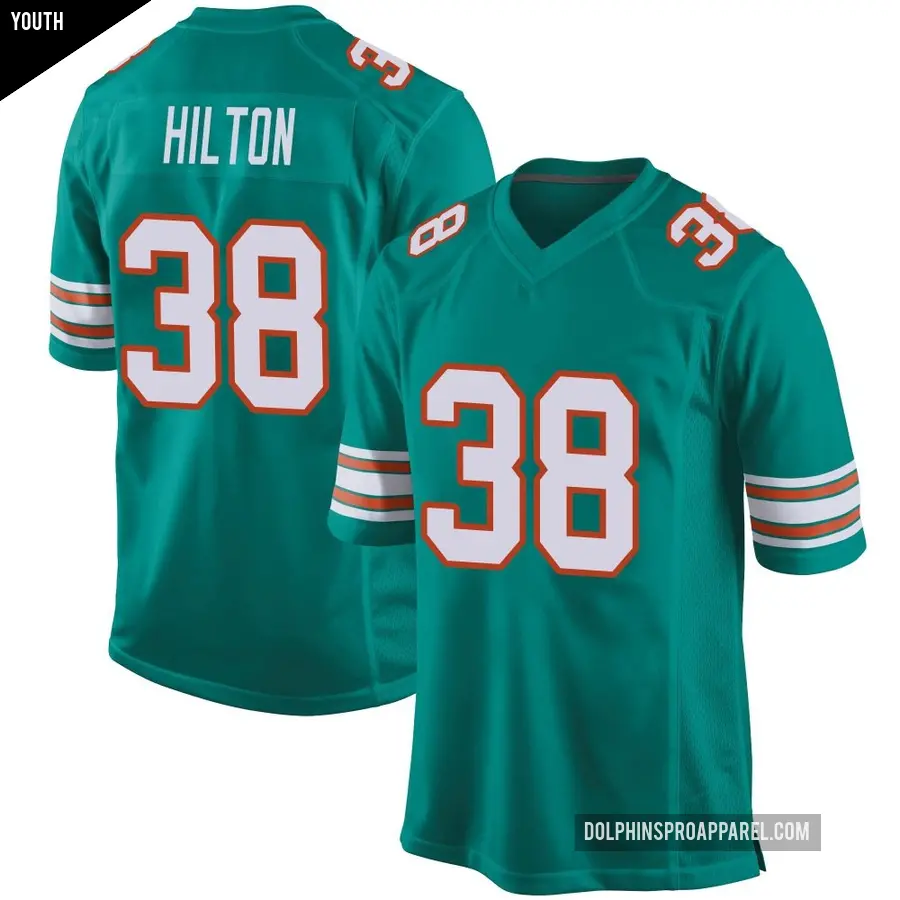 Youth Miami Dolphins ＃38 Mike Hilton Aqua Game Alternate Jersey