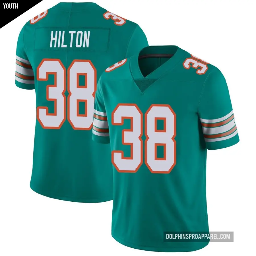 Youth Miami Dolphins ＃38 Mike Hilton Aqua Limited Alternate Vapor Untouchable Jersey