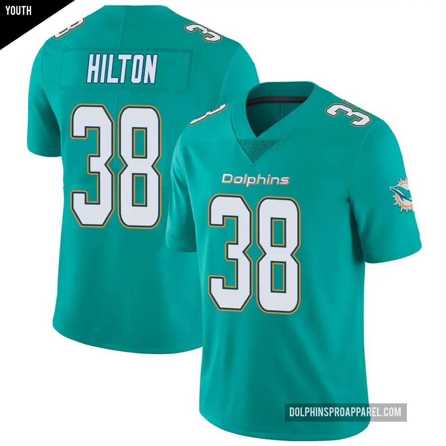 Youth Miami Dolphins ＃38 Mike Hilton Aqua Limited Team Color Vapor Untouchable Jersey