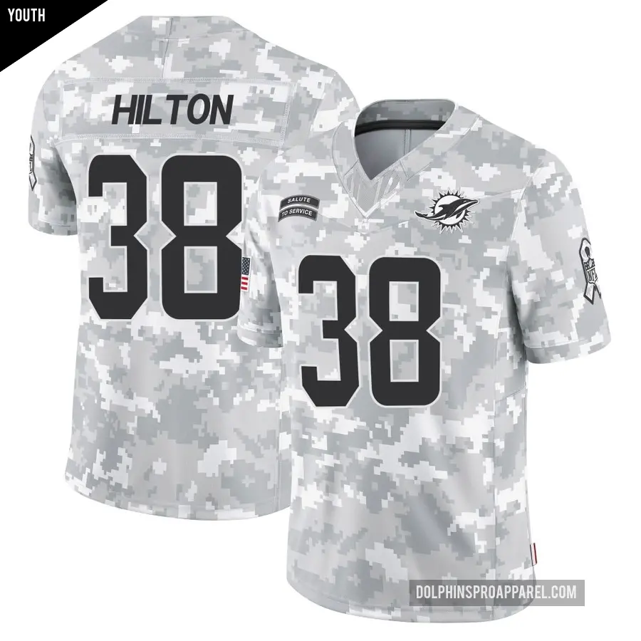 Youth Miami Dolphins ＃38 Mike Hilton Arctic Camo Limited 2024 Salute to Service Jersey