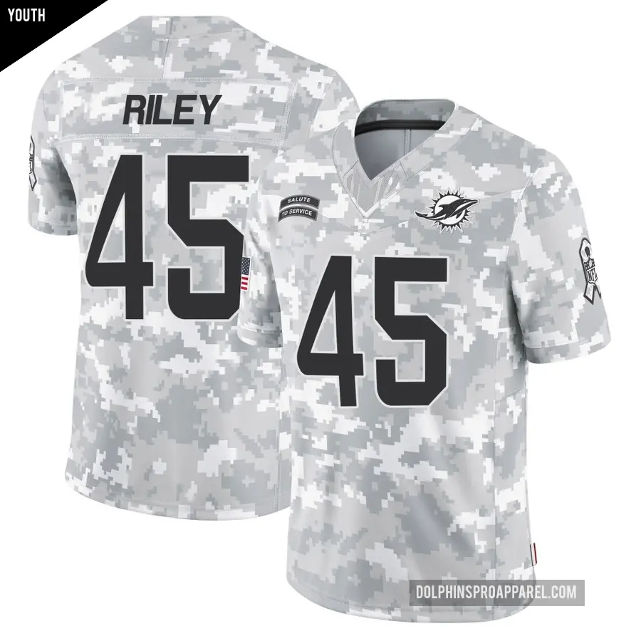 Youth Miami Dolphins ＃45 Duke Riley Arctic Camo Limited 2024 Salute to Service Jersey