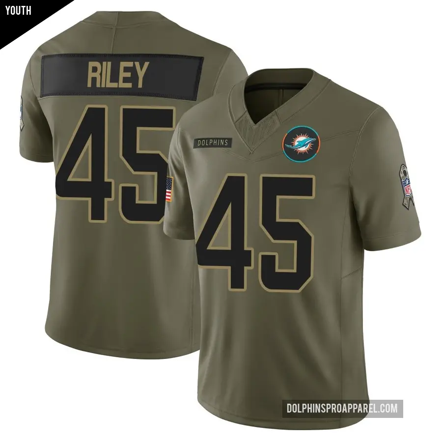 Youth Miami Dolphins ＃45 Duke Riley Olive Limited 2025 Salute to Service Jersey