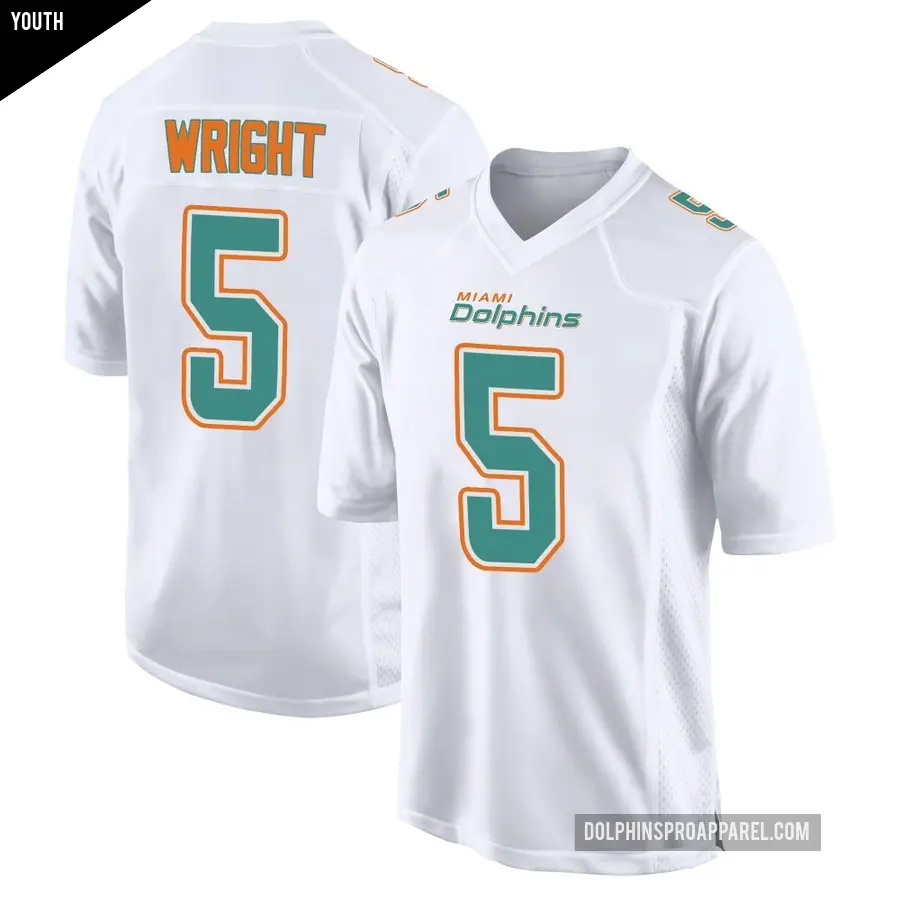 Youth Miami Dolphins ＃5 Jaylen Wright White Game Fashion Jersey