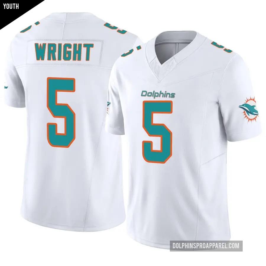 Youth Miami Dolphins ＃5 Jaylen Wright White Limited Vapor F.U.S.E. Jersey