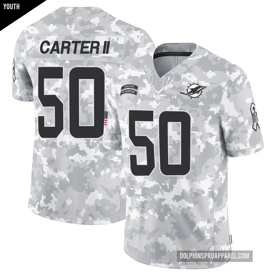 Youth Miami Dolphins ＃50 Andre Carter II Arctic Camo Limited 2024 Salute to Service Jersey