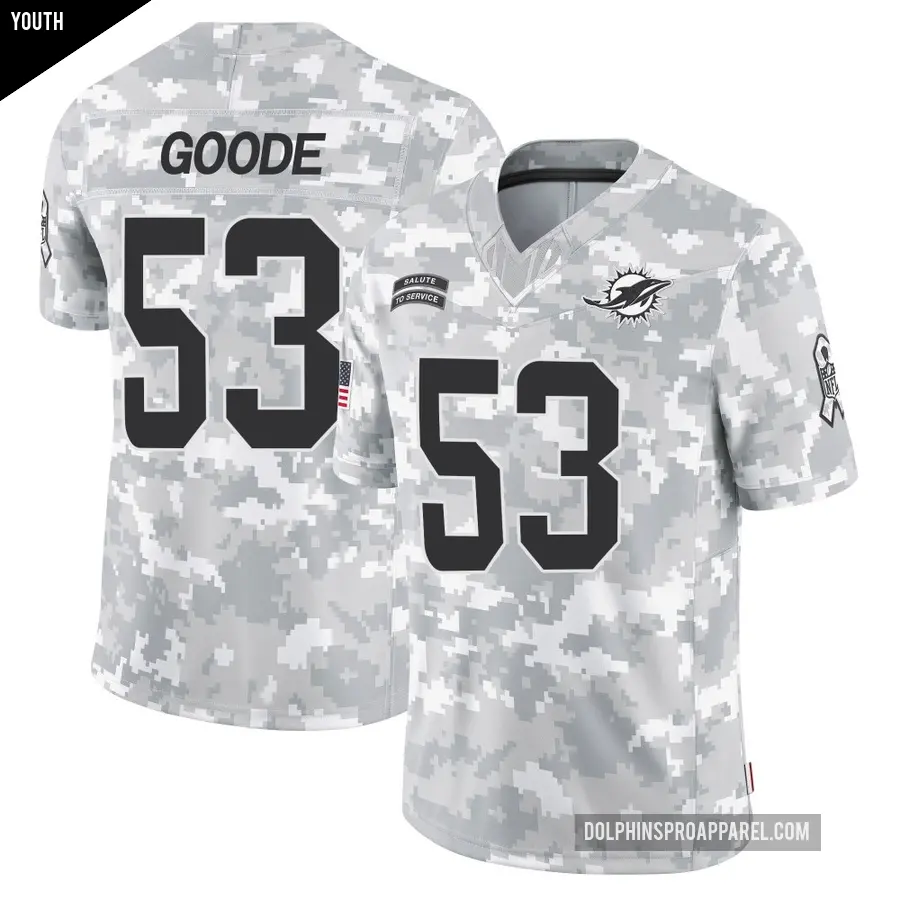 Youth Miami Dolphins ＃53 Cameron Goode Arctic Camo Limited 2024 Salute to Service Jersey