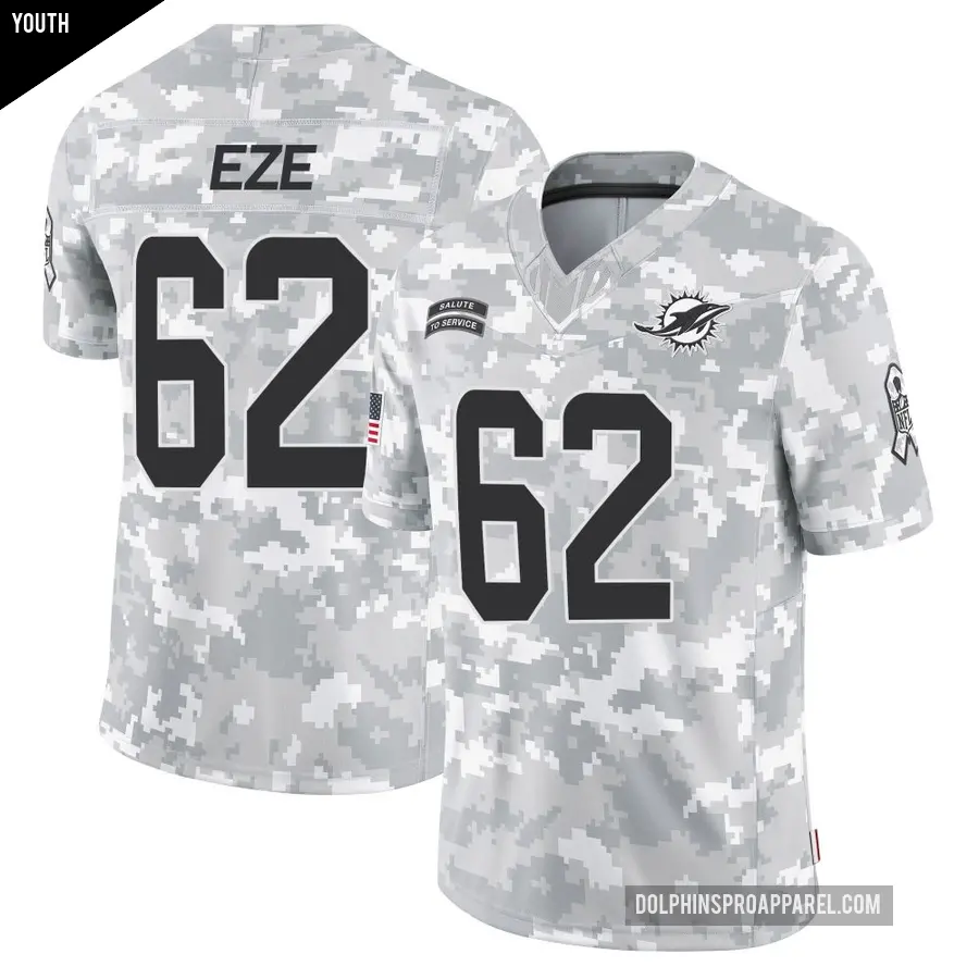 Youth Miami Dolphins ＃62 Obinna Eze Arctic Camo Limited 2024 Salute to Service Jersey