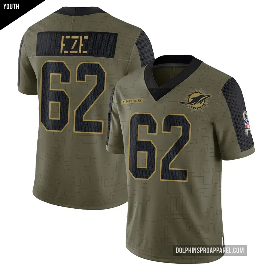 Youth Miami Dolphins ＃62 Obinna Eze Olive Limited 2021 Salute To Service Jersey