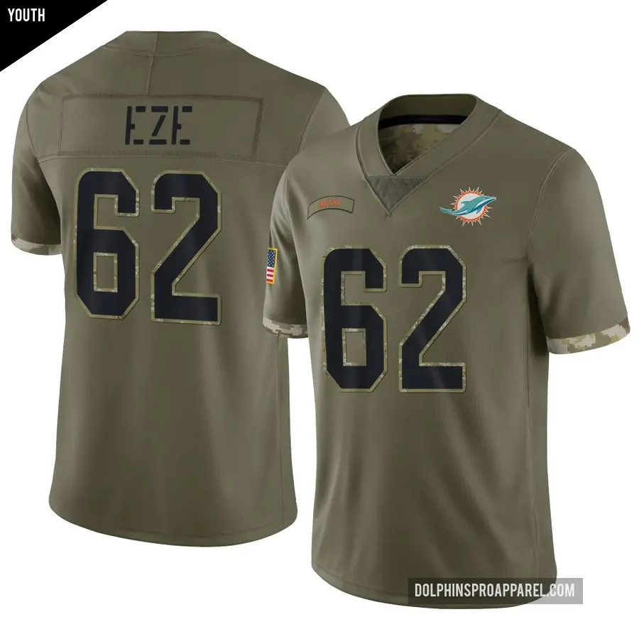 Youth Miami Dolphins ＃62 Obinna Eze Olive Limited 2022 Salute To Service Jersey