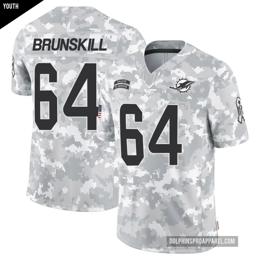Youth Miami Dolphins ＃64 Daniel Brunskill Arctic Camo Limited 2024 Salute to Service Jersey