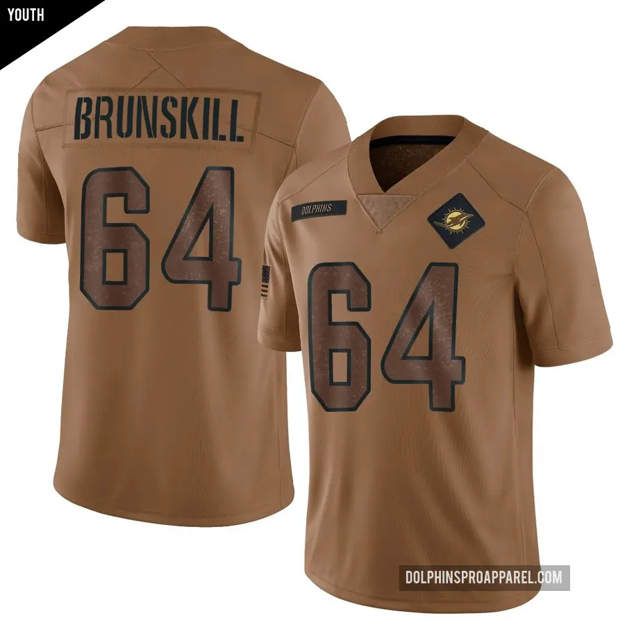 Youth Miami Dolphins ＃64 Daniel Brunskill Brown Limited 2023 Salute To Service Jersey