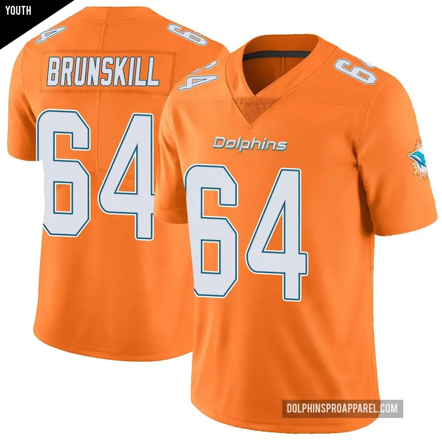 Youth Miami Dolphins ＃64 Daniel Brunskill Orange Limited Color Rush Jersey