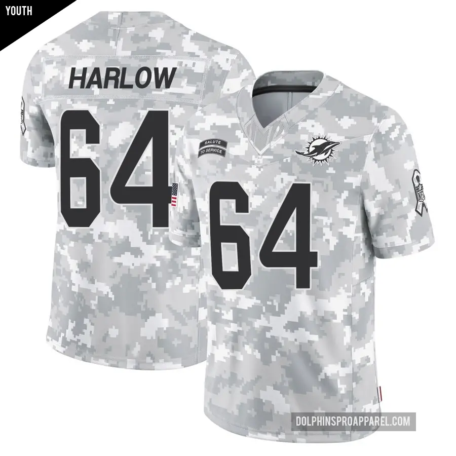 Youth Miami Dolphins ＃64 Sean Harlow Arctic Camo Limited 2024 Salute to Service Jersey
