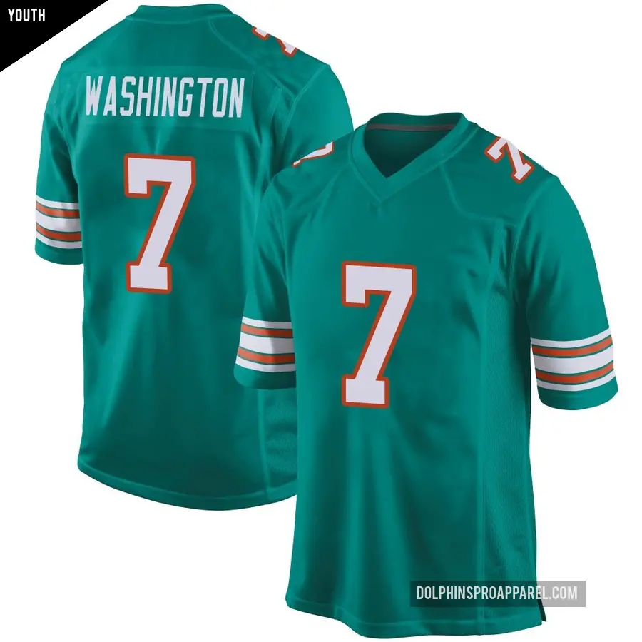 Youth Miami Dolphins ＃7 Tahj Washington Aqua Game Alternate Jersey