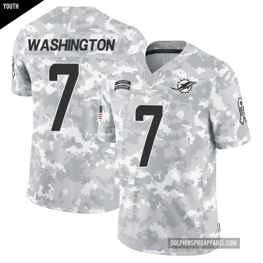 Youth Miami Dolphins ＃7 Tahj Washington Arctic Camo Limited 2024 Salute to Service Jersey