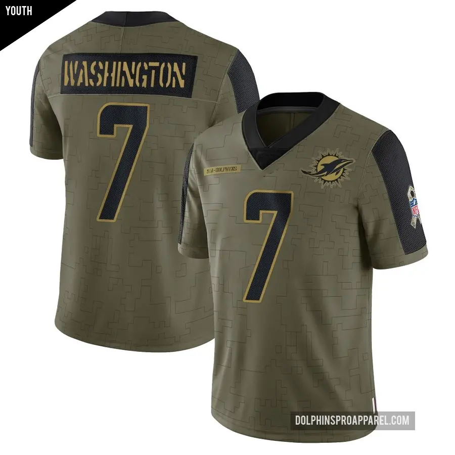 Youth Miami Dolphins ＃7 Tahj Washington Olive Limited 2021 Salute To Service Jersey