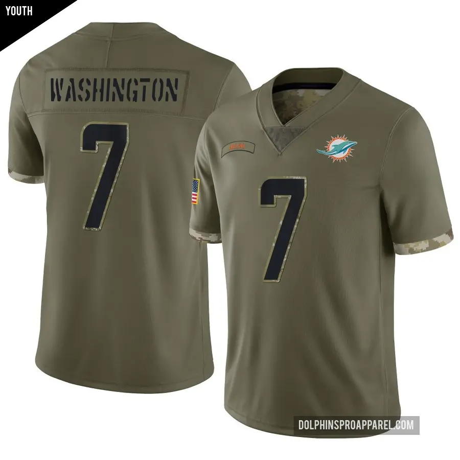 Youth Miami Dolphins ＃7 Tahj Washington Olive Limited 2022 Salute To Service Jersey