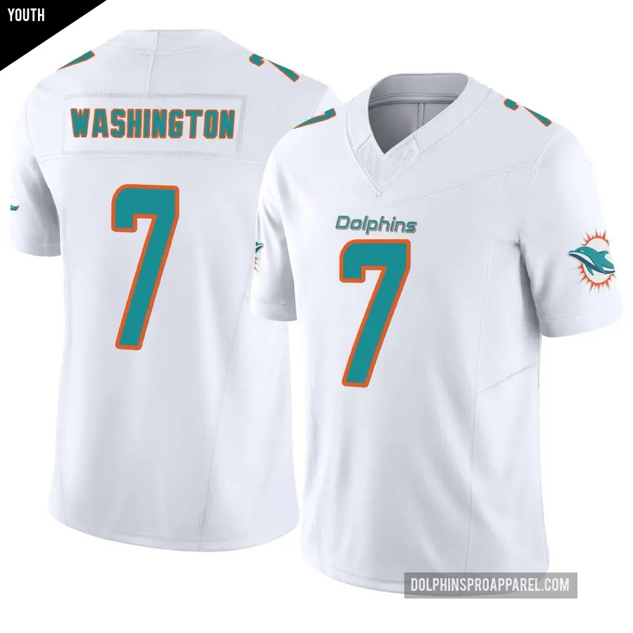 Youth Miami Dolphins ＃7 Tahj Washington White Limited Vapor F.U.S.E. Jersey