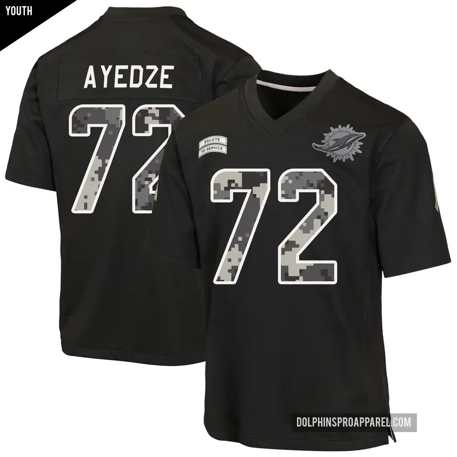 Youth Miami Dolphins ＃72 Gottlieb Ayedze Black Game 2026 Salute to Service Jersey