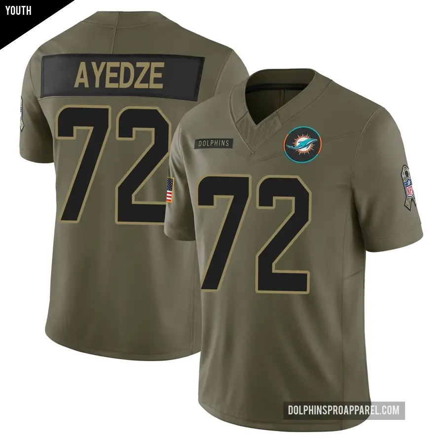 Youth Miami Dolphins ＃72 Gottlieb Ayedze Olive Limited 2025 Salute to Service Jersey