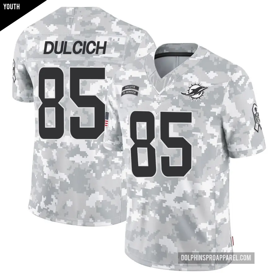 Youth Miami Dolphins ＃85 Greg Dulcich Arctic Camo Limited 2024 Salute to Service Jersey