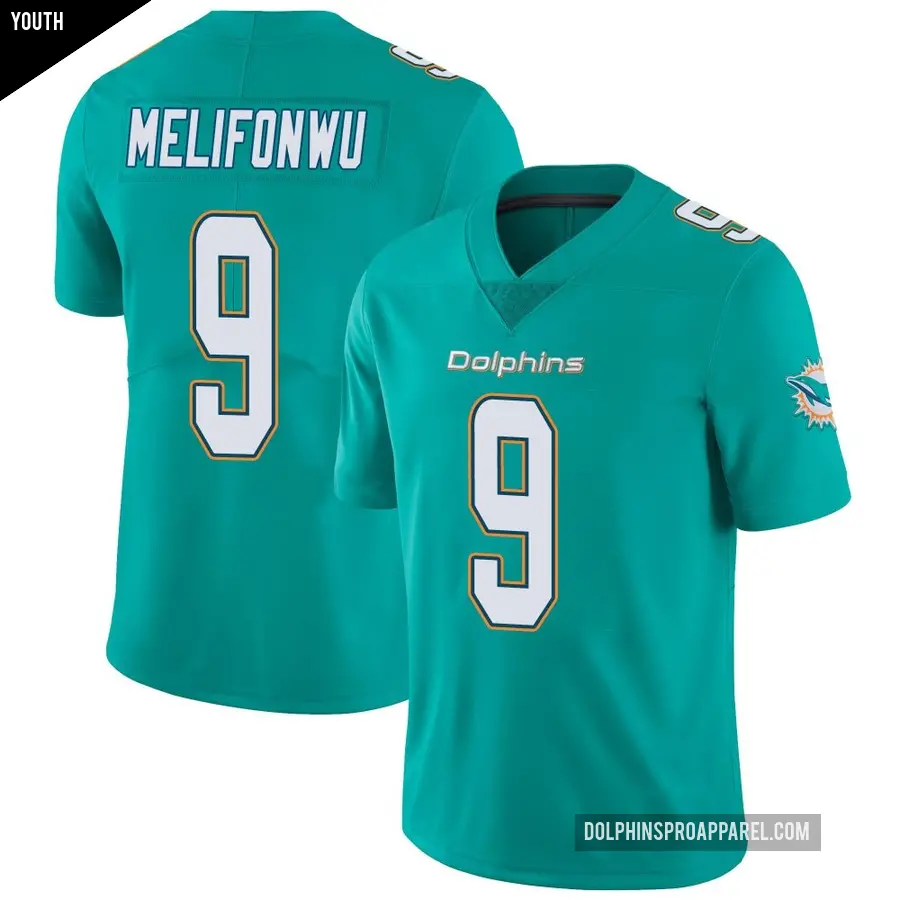 Youth Miami Dolphins ＃9 Ifeatu Melifonwu Aqua Limited Team Color Vapor Untouchable Jersey