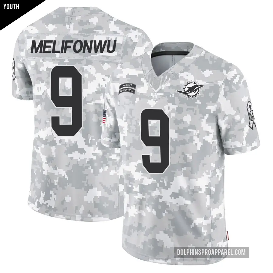 Youth Miami Dolphins ＃9 Ifeatu Melifonwu Arctic Camo Limited 2024 Salute to Service Jersey