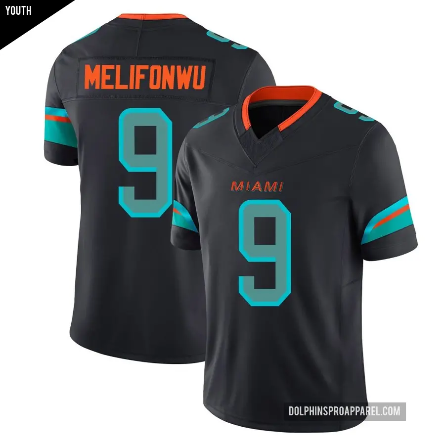 Youth Miami Dolphins ＃9 Ifeatu Melifonwu Blue Limited Pitch 2025 Rivalries Collection Jersey