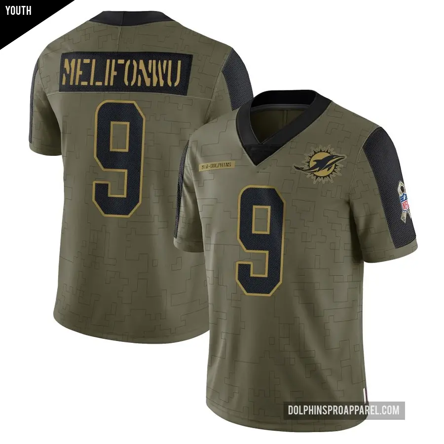 Youth Miami Dolphins ＃9 Ifeatu Melifonwu Olive Limited 2021 Salute To Service Jersey