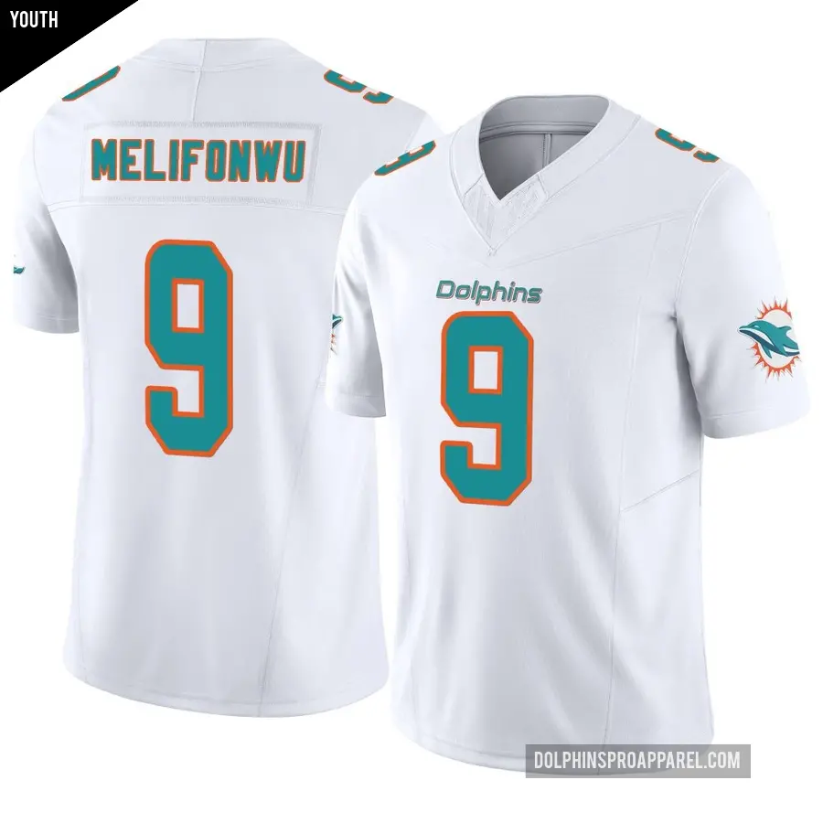 Youth Miami Dolphins ＃9 Ifeatu Melifonwu White Limited Vapor F.U.S.E. Jersey