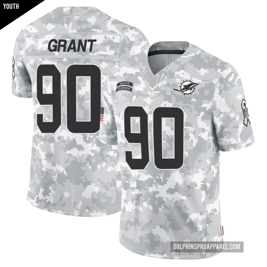 Youth Miami Dolphins ＃90 Kenneth Grant Arctic Camo Limited 2024 Salute to Service Jersey