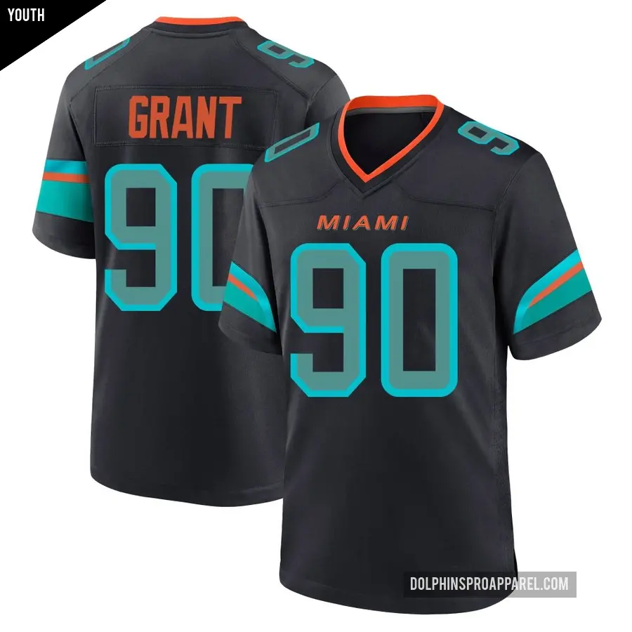 Youth Miami Dolphins ＃90 Kenneth Grant Blue Game Pitch 2025 Rivalries Collection Jersey