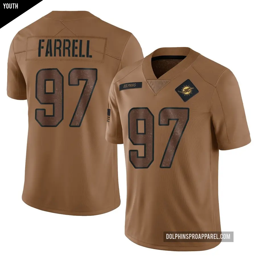 Youth Miami Dolphins ＃97 Neil Farrell Brown Limited 2023 Salute To Service Jersey
