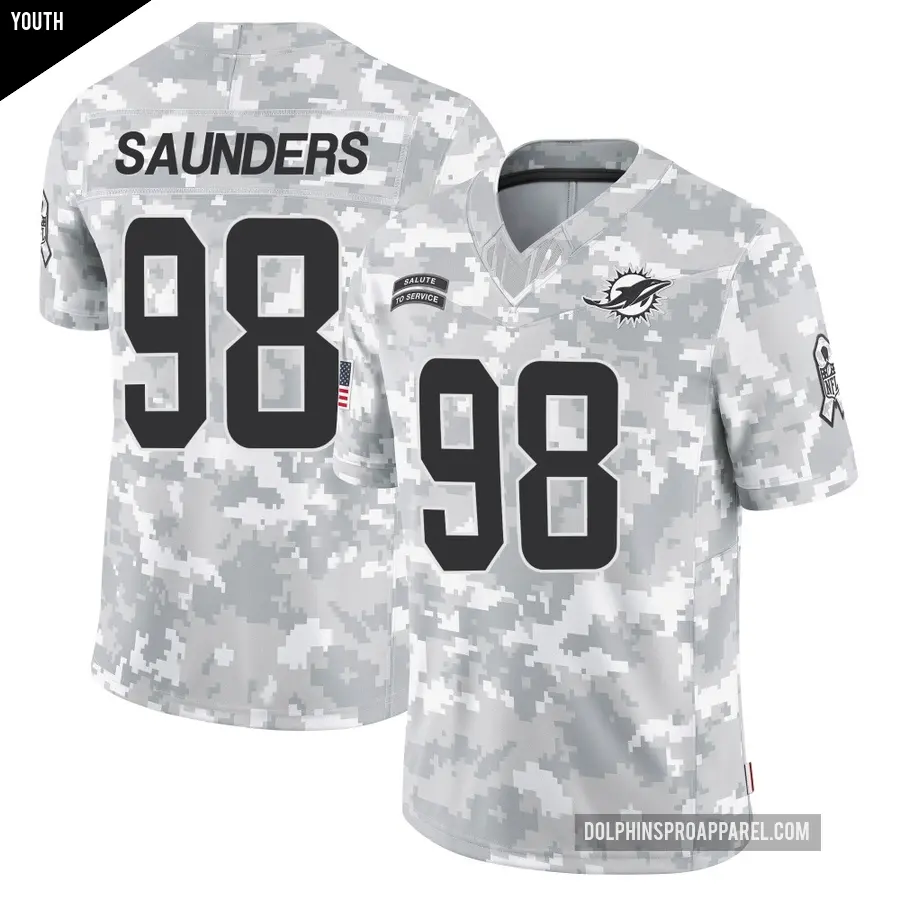 Youth Miami Dolphins ＃98 Kahlil Saunders Arctic Camo Limited 2024 Salute to Service Jersey