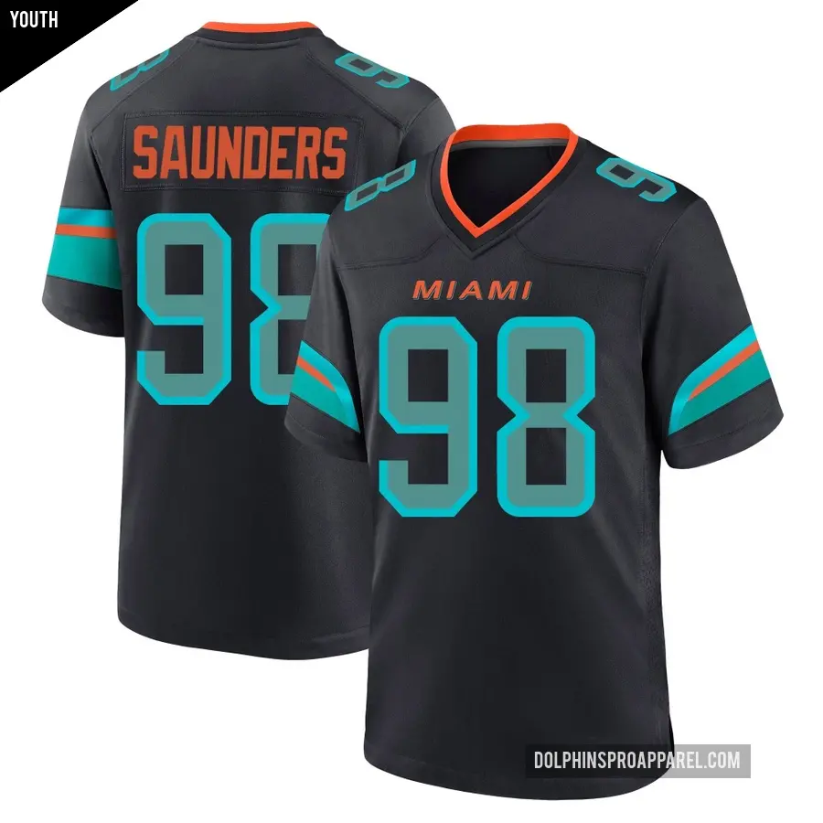 Youth Miami Dolphins ＃98 Kahlil Saunders Blue Game Pitch 2025 Rivalries Collection Jersey