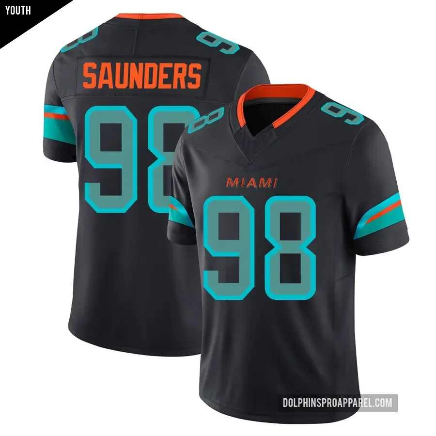 Youth Miami Dolphins ＃98 Kahlil Saunders Blue Limited Pitch 2025 Rivalries Collection Jersey